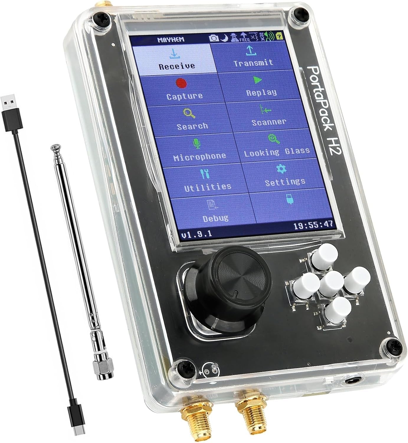 Portapack H2, 3.2In TFT Screen Radios Transceiver 1Mhz-6Ghz, Capture Replay for Communication SDR Radio, Software Defined Radio Kit with Antennas, Rechargeable Battery(Plastic Shell)