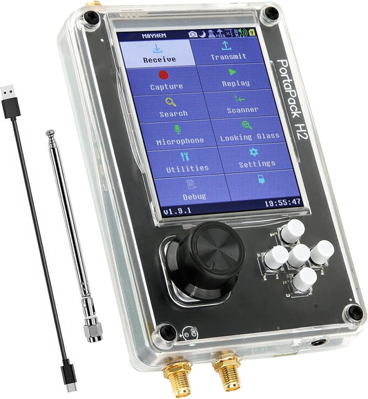 Portapack H2, 3.2In TFT Screen Radios Transceiver 1Mhz-6Ghz, Capture Replay for Communication SDR Radio, Software Defined Radio Kit with Antennas, Rechargeable Battery(Plastic Shell)