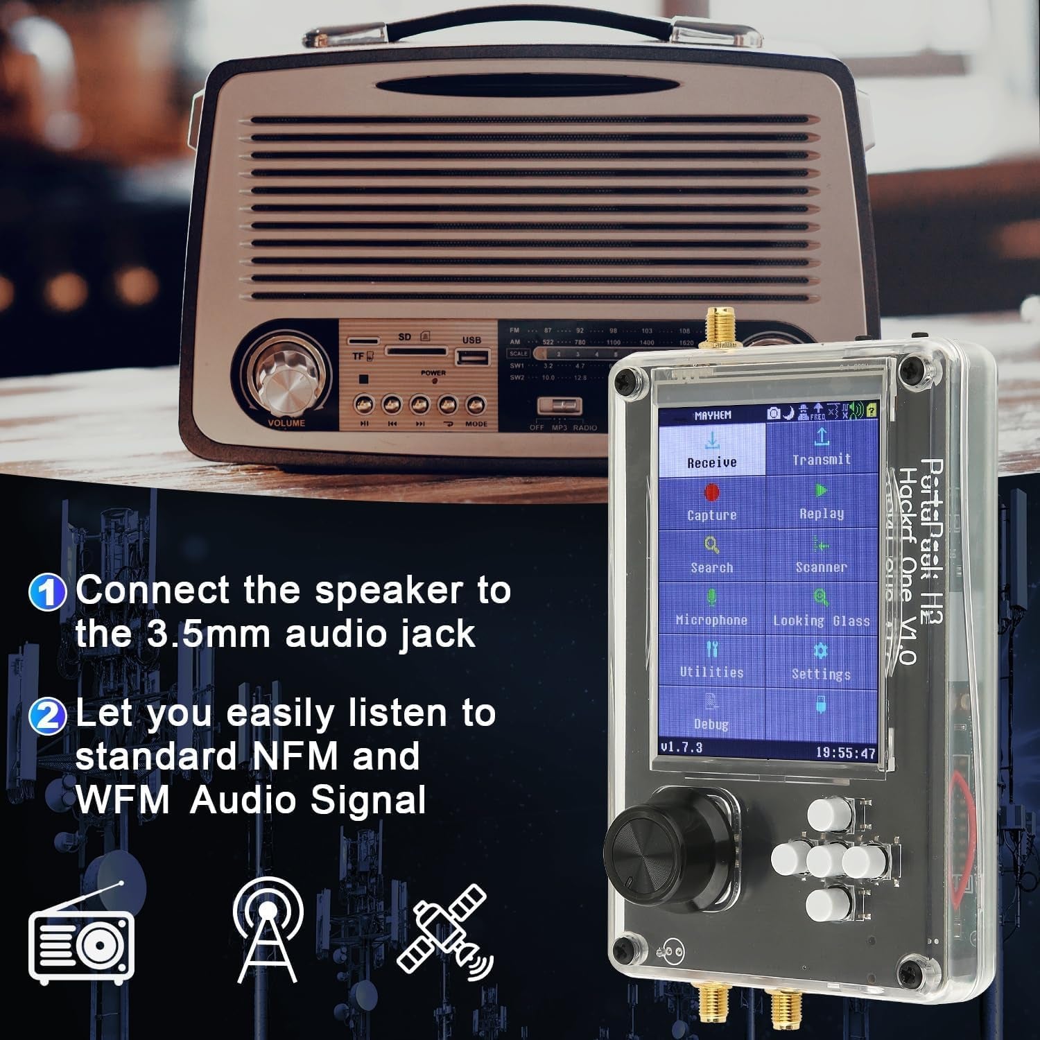 Portapack H2, 3.2In TFT Screen Radios Transceiver 1Mhz-6Ghz, Capture Replay for Communication SDR Radio, Software Defined Radio Kit with Antennas, Rechargeable Battery(Plastic Shell)